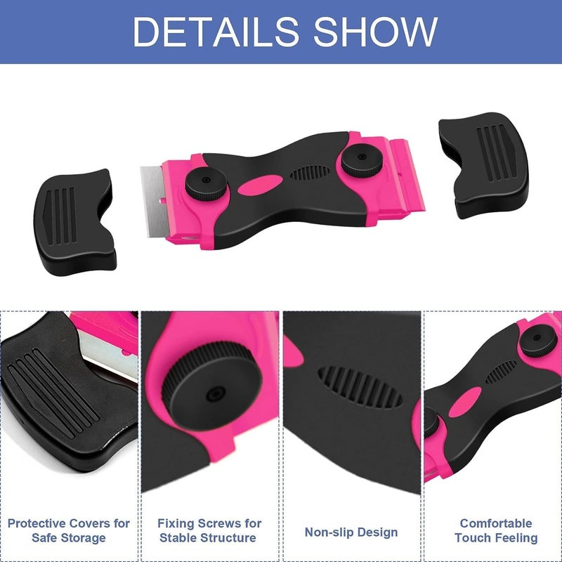 DEKEones Razor Blade Scraper, 2 Pack Double Edged Razor blade Scraper Tool with 30 Pcs Razor Blades, Glass Scraper for Windows, Decals, Tint, Stickers, Labels, Caulk, Adhesive（Pink） - Image 4